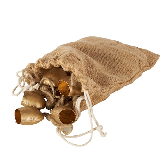 Gold Tibetan Inspired Metal Decorative Bells with Jute Rope & Canvas Tote Set